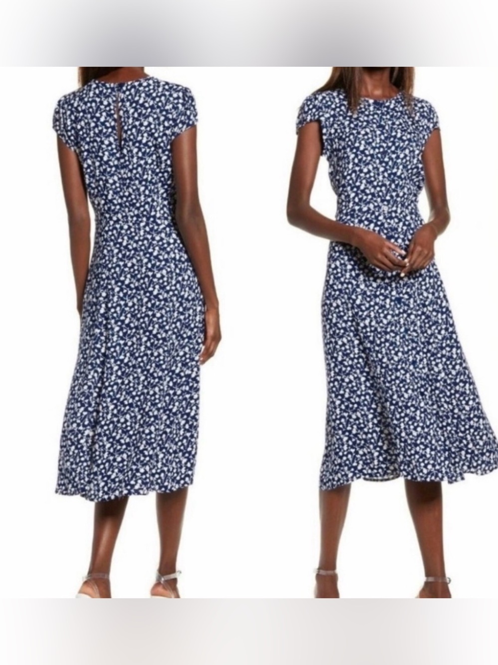 Reformation 6 Floral Fauna Front Button Midi Dress in Bebe Blue